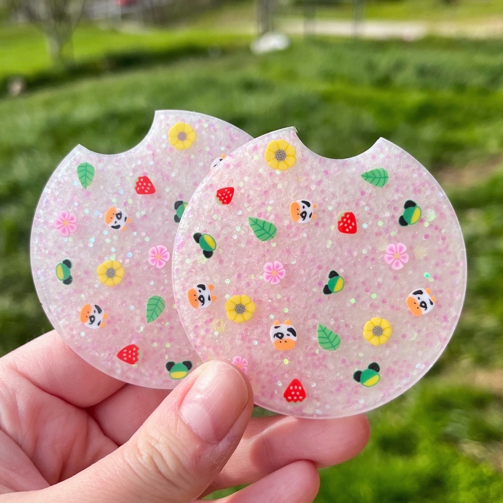 Squishmallow inspired car coaster glitter decor